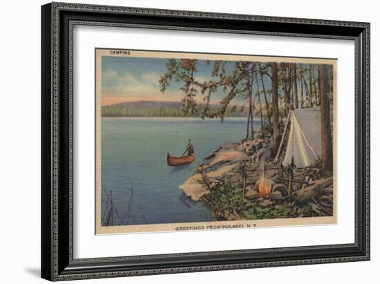 Pulaski, NY View of Canoe, Camping, Tent, Lake - Pulaski, NY-Lantern Press-Framed Art Print