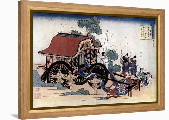 Pulling a Three-Wheeled Carriage, Japanese Woodcut, C1780-1849-Katsushika Hokusai-Framed Premier Image Canvas