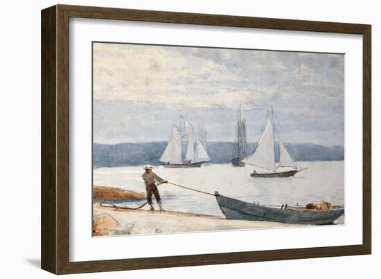 Pulling the Dory, 1880-Winslow Homer-Framed Premium Giclee Print