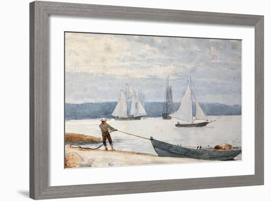 Pulling the Dory, 1880-Winslow Homer-Framed Giclee Print