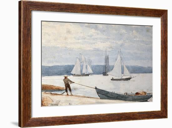 Pulling the Dory, 1880-Winslow Homer-Framed Giclee Print