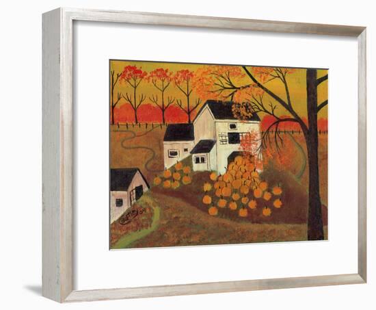 Pumpkin Barn Autumn Folk Art Cheryl Bartley-Cheryl Bartley-Framed Premium Giclee Print