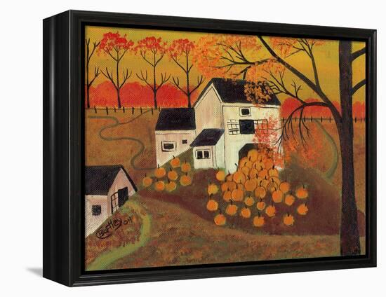 Pumpkin Barn Autumn Folk Art Cheryl Bartley-Cheryl Bartley-Framed Premier Image Canvas