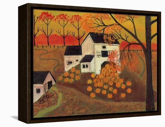 Pumpkin Barn Autumn Folk Art Cheryl Bartley-Cheryl Bartley-Framed Premier Image Canvas