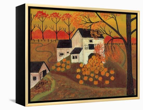 Pumpkin Barn Autumn Folk Art Cheryl Bartley-Cheryl Bartley-Framed Premier Image Canvas