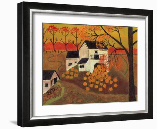 Pumpkin Barn Autumn Folk Art Cheryl Bartley-Cheryl Bartley-Framed Giclee Print