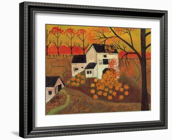 Pumpkin Barn Autumn Folk Art Cheryl Bartley-Cheryl Bartley-Framed Giclee Print