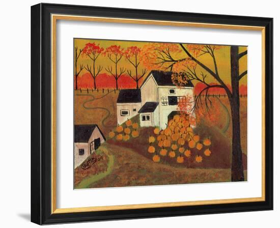 Pumpkin Barn Autumn Folk Art Cheryl Bartley-Cheryl Bartley-Framed Giclee Print