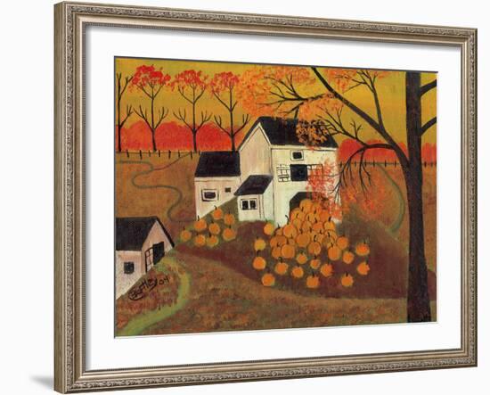 Pumpkin Barn Autumn Folk Art Cheryl Bartley-Cheryl Bartley-Framed Giclee Print