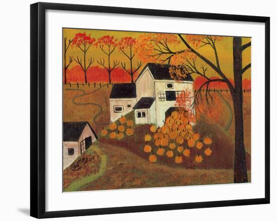 Pumpkin Barn Autumn Folk Art Cheryl Bartley-Cheryl Bartley-Framed Giclee Print