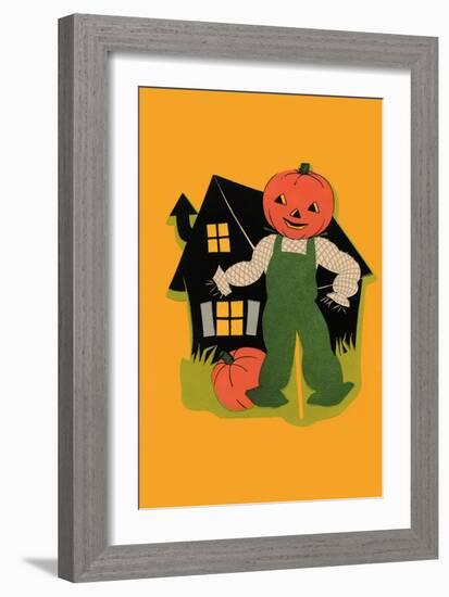 Pumpkin Headed Scarecrow-null-Framed Art Print