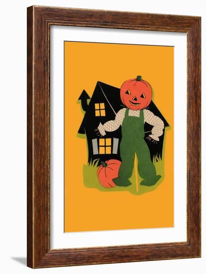 Pumpkin Headed Scarecrow-null-Framed Art Print