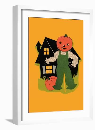 Pumpkin Headed Scarecrow-null-Framed Art Print