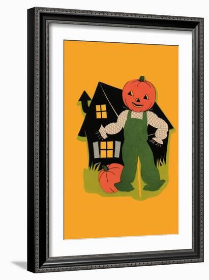 Pumpkin Headed Scarecrow-null-Framed Art Print