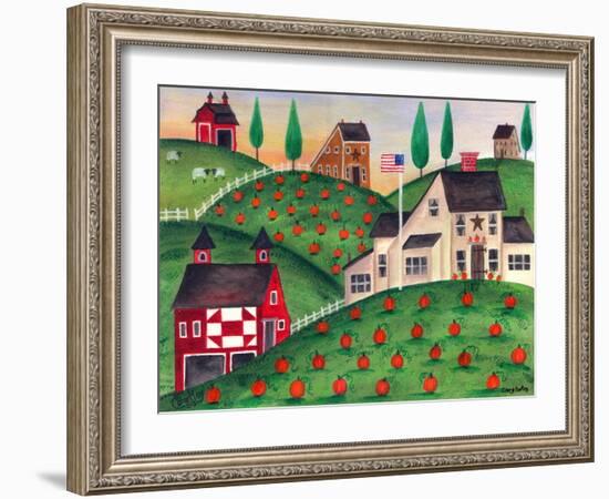 Pumpkin Red Barn Folk Art Cheryl Bartley-Cheryl Bartley-Framed Giclee Print