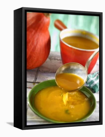 Pumpkin Soup Being Poured into Soup Plates-Jean-Paul Chassenet-Framed Premier Image Canvas