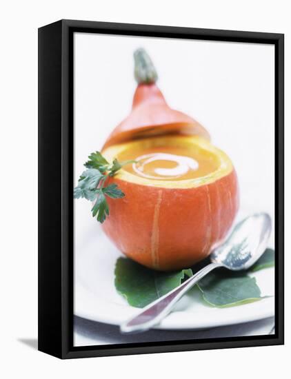 Pumpkin Soup with Creme Fraiche in Hollowed-Out Pumpkin-Brigitte Sporrer-Framed Premier Image Canvas