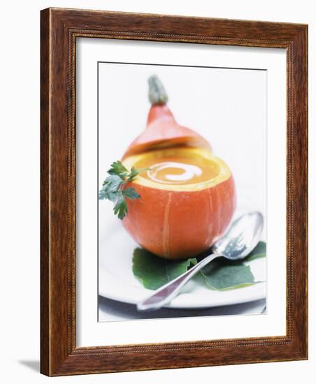 Pumpkin Soup with Creme Fraiche in Hollowed-Out Pumpkin-Brigitte Sporrer-Framed Photographic Print