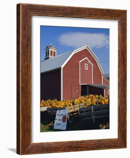 Pumpkins for Sale in Front of a Red Barn, Vermont, New England, USA-Fraser Hall-Framed Photographic Print