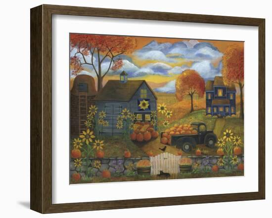 Pumpkins, Sunflowers, and Old Pick up Trucks-Cheryl Bartley-Framed Giclee Print