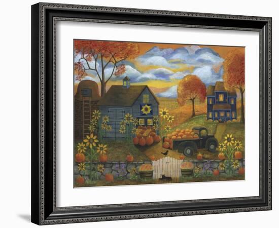 Pumpkins, Sunflowers, and Old Pick up Trucks-Cheryl Bartley-Framed Giclee Print