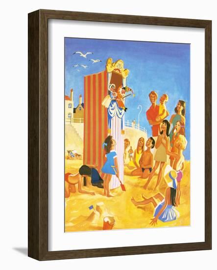 Punch and Judy Show on the Beach-English School-Framed Giclee Print