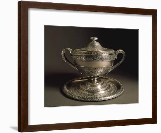 Punched Silver Tureen with Tray, Volute-Shaped Handles and Cover, 1849-null-Framed Giclee Print