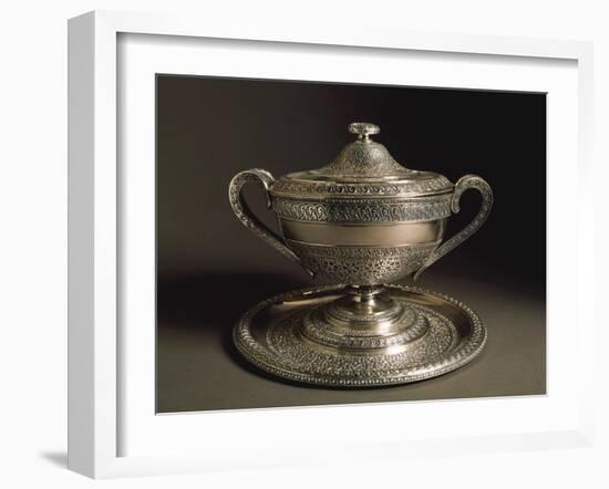 Punched Silver Tureen with Tray, Volute-Shaped Handles and Cover, 1849-null-Framed Giclee Print