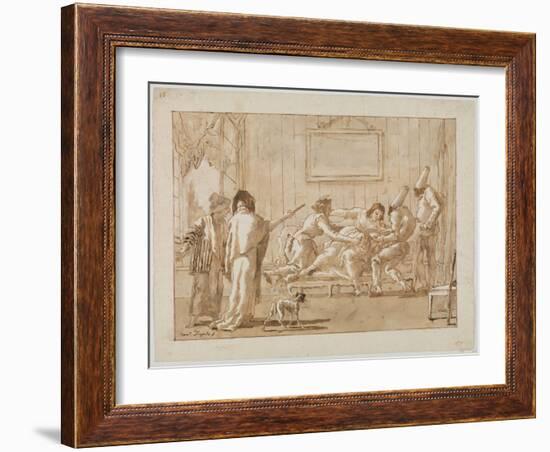 Punchinello's Mother  Sick in Pregnancy, c.1800-Giovanni Battista Tiepolo-Framed Giclee Print