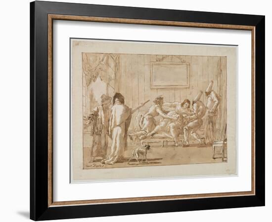 Punchinello's Mother  Sick in Pregnancy, c.1800-Giovanni Battista Tiepolo-Framed Giclee Print