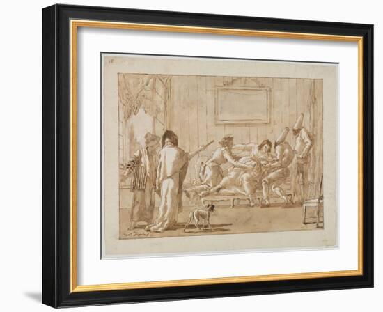 Punchinello's Mother  Sick in Pregnancy, c.1800-Giovanni Battista Tiepolo-Framed Giclee Print