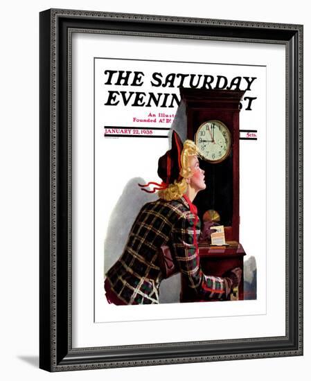 "Punching In," Saturday Evening Post Cover, January 22, 1938-Albert W. Hampson-Framed Giclee Print