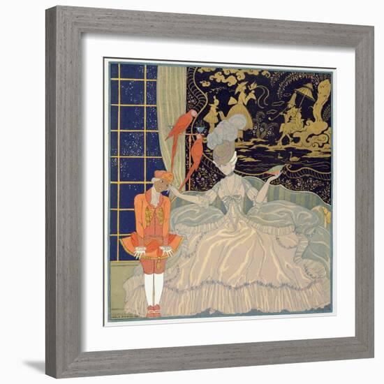 Punishing the Page (Colour Litho)-Georges Barbier-Framed Giclee Print