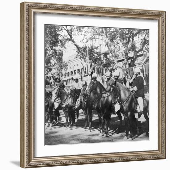 Punjabi Horsemen Outside the Railway Station at Delhi, India, 1900s-H & Son Hands-Framed Giclee Print