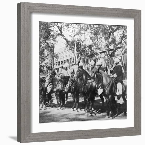 Punjabi Horsemen Outside the Railway Station at Delhi, India, 1900s-H & Son Hands-Framed Giclee Print