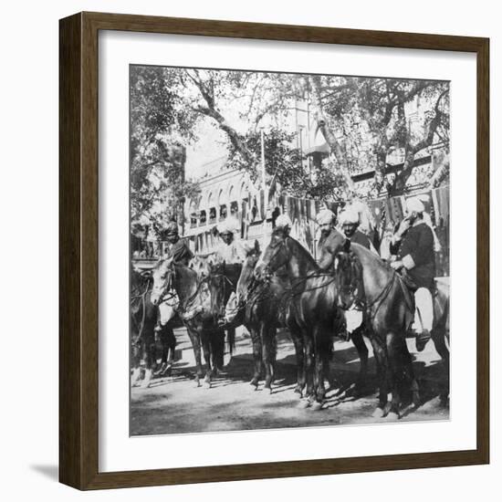 Punjabi Horsemen Outside the Railway Station at Delhi, India, 1900s-H & Son Hands-Framed Giclee Print