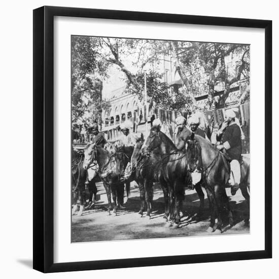 Punjabi Horsemen Outside the Railway Station at Delhi, India, 1900s-H & Son Hands-Framed Giclee Print