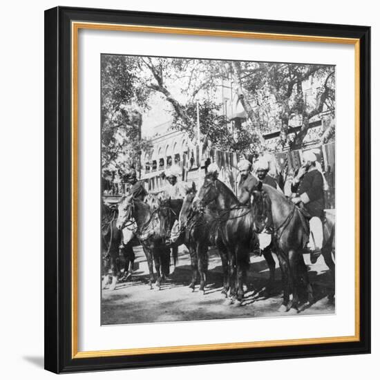 Punjabi Horsemen Outside the Railway Station at Delhi, India, 1900s-H & Son Hands-Framed Giclee Print