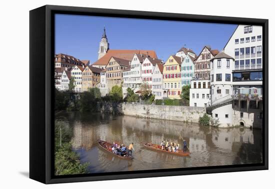 Punt on Neckar River, Old Town of Tuebingen, Stiftskirche Church, Baden Wurttemberg, Germany-Markus Lange-Framed Premier Image Canvas