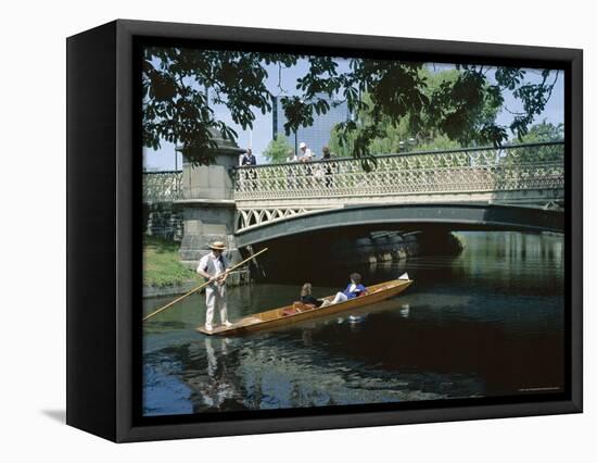 Punt on River Avon Going Under Bridge, Christchurch, Canterbury, South Island, New Zealand-Julian Pottage-Framed Premier Image Canvas