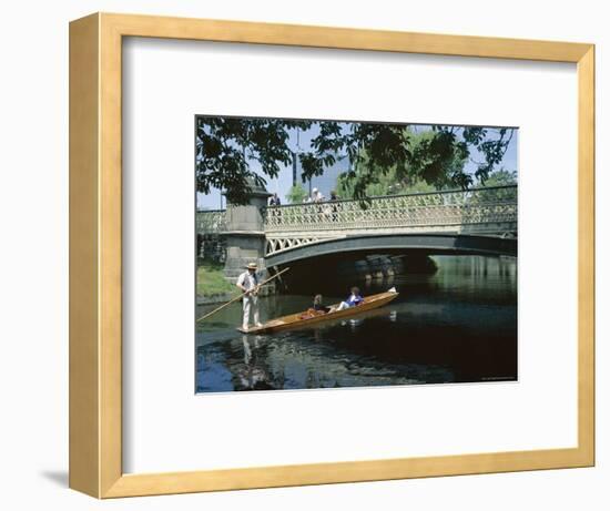 Punt on River Avon Going Under Bridge, Christchurch, Canterbury, South Island, New Zealand-Julian Pottage-Framed Photographic Print