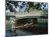 Punt on River Avon Going Under Bridge, Christchurch, Canterbury, South Island, New Zealand-Julian Pottage-Mounted Photographic Print