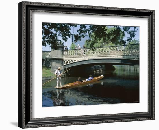 Punt on River Avon Going Under Bridge, Christchurch, Canterbury, South Island, New Zealand-Julian Pottage-Framed Photographic Print