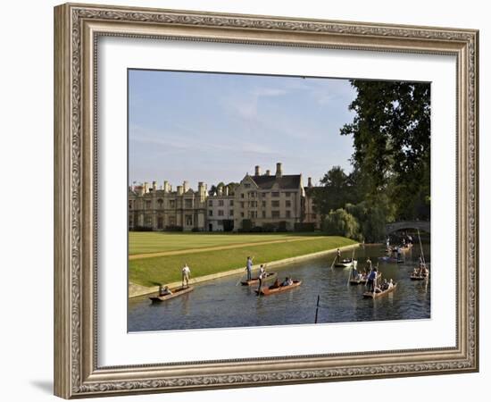 Punting on the Backs, River Cam, Clare College, Cambridge, Cambridgeshire, England, UK, Europe-Simon Montgomery-Framed Photographic Print