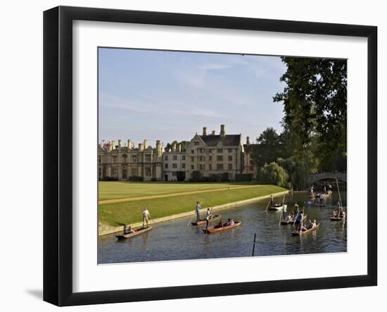 Punting on the Backs, River Cam, Clare College, Cambridge, Cambridgeshire, England, UK, Europe-Simon Montgomery-Framed Photographic Print