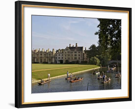 Punting on the Backs, River Cam, Clare College, Cambridge, Cambridgeshire, England, UK, Europe-Simon Montgomery-Framed Photographic Print