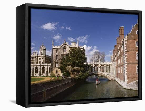 Punting under the Bridge of Sighs, River Cam at St. John's College, Cambridge, England-Nigel Blythe-Framed Premier Image Canvas