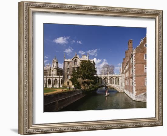 Punting under the Bridge of Sighs, River Cam at St. John's College, Cambridge, England-Nigel Blythe-Framed Photographic Print