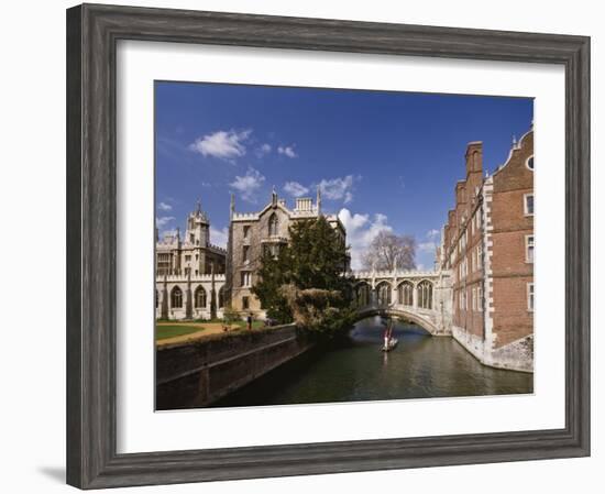 Punting under the Bridge of Sighs, River Cam at St. John's College, Cambridge, England-Nigel Blythe-Framed Photographic Print