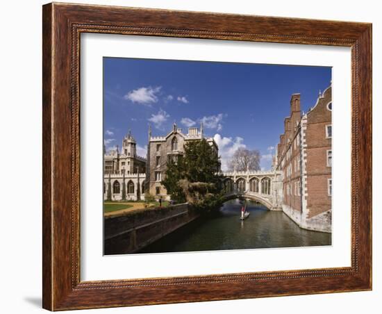 Punting under the Bridge of Sighs, River Cam at St. John's College, Cambridge, England-Nigel Blythe-Framed Photographic Print